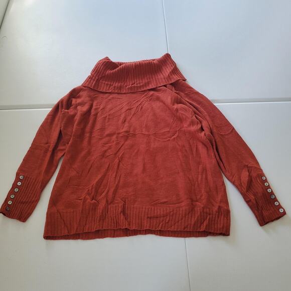 Elena Solano Sweater Womens 3X Rust Orange Merino Wool Cowl Neck Pullover Ribbed - Picture 1 of 7